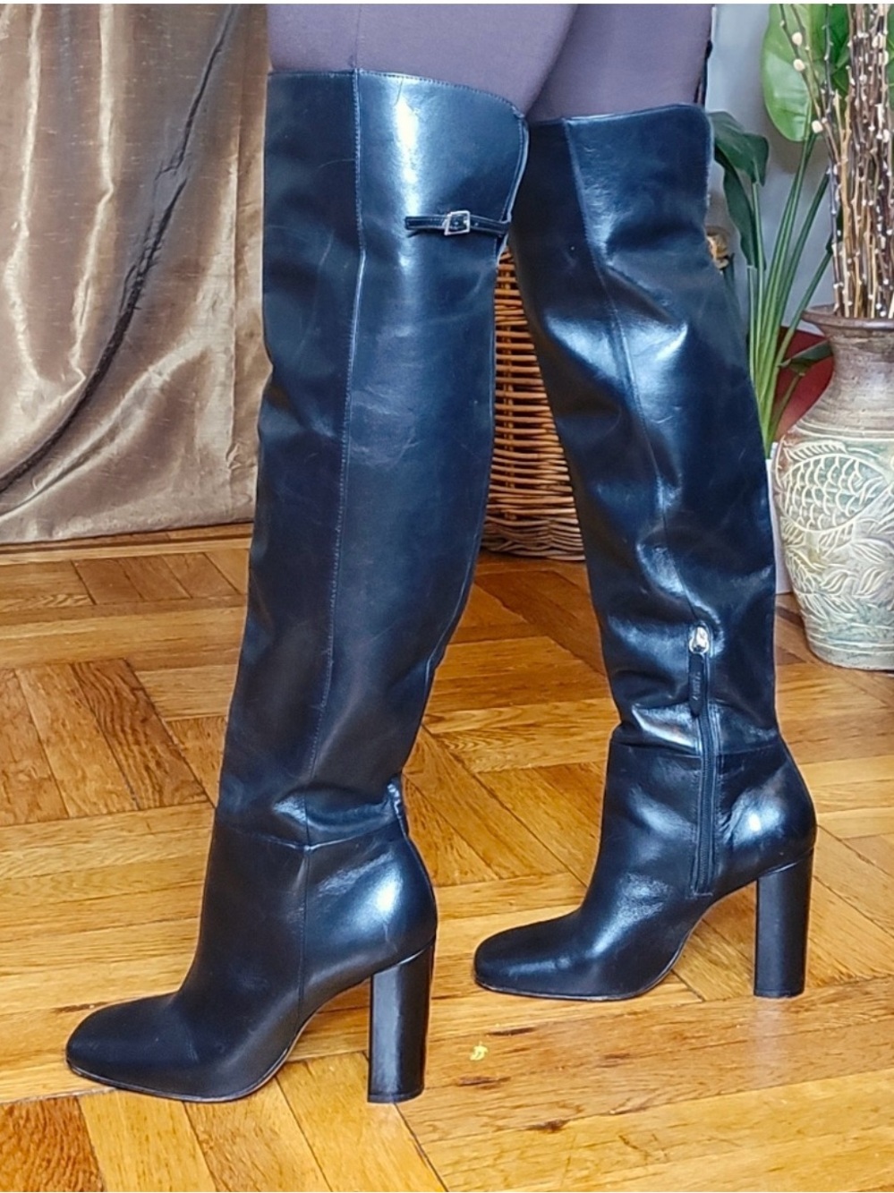 SCHUTZ Black Over-the-Knee Leather Block Heel Boots